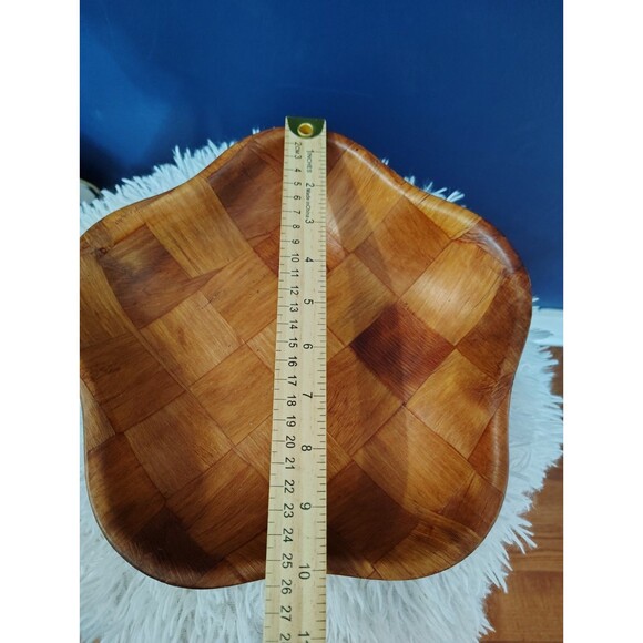 Vintage Weave Woven Wooden Serving Salad Bowl Decorative  Scallop Edge Country - Picture 4 of 5